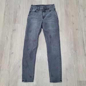 American Eagle Outfitters Grey Happy Face Pattern Jeans Denim Size: 00